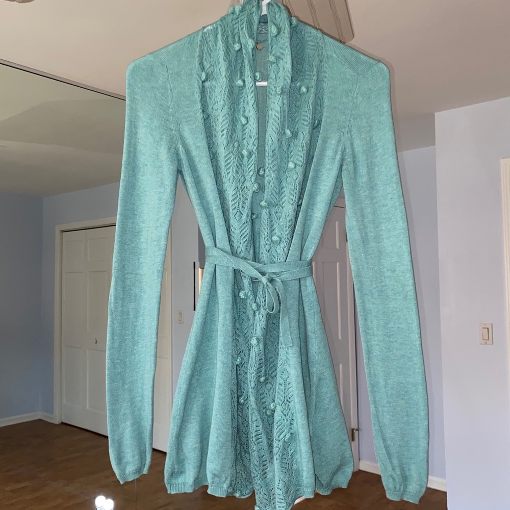 Anthropologie Turquoise Wrap Sweater